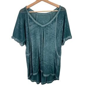 Free People We The Free Small Dark Teal Free Fallin Burnout Tee V-Neck Oversized
